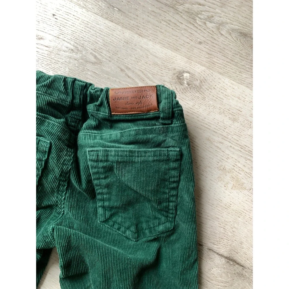 Janie and Jack Kids Green Corduroy Pants Adjustable Waist Size 3 Preppy Classic